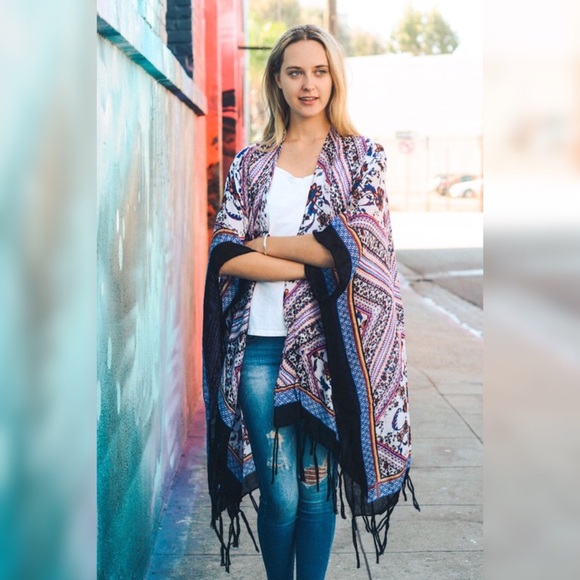 Leto Other - Bohemian Diamond Tassel Kimono Colorful